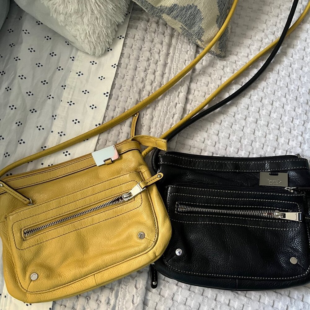 2 Tignanello Leather Crossbody Wallet Purses 1 Yellow 1 Black